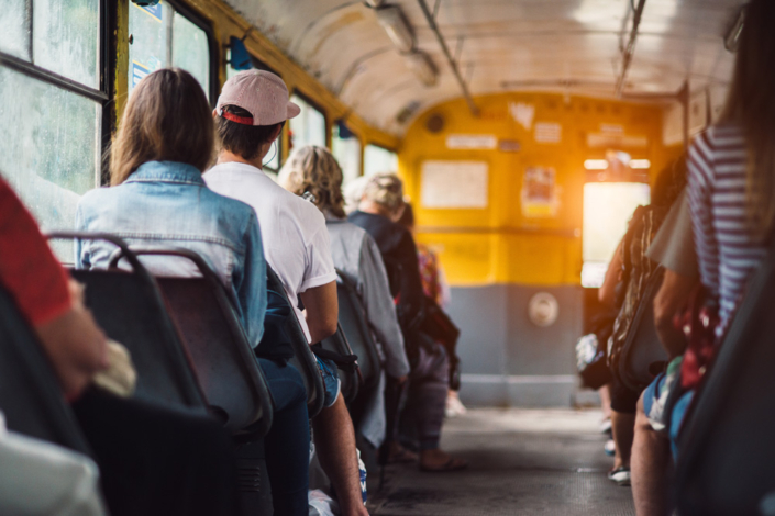 People have a ride in public transport