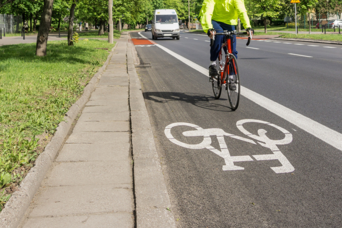 Bicycle path, cyclist, traffic lane - Red, white road marking