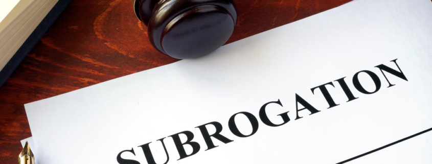 Document with title subrogation and gavel.