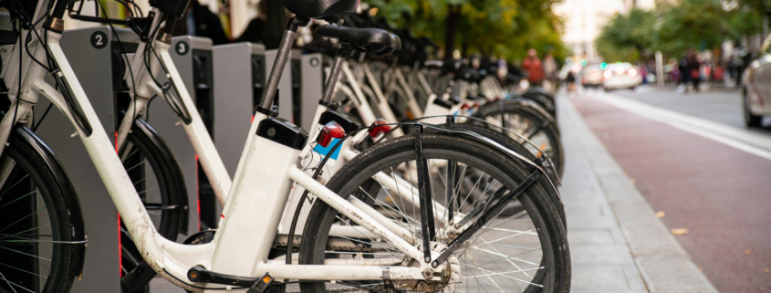 Public E-Bike sharing station in Madrid, Spain