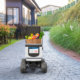Autonomous robots deliver food to customers, Smart artificial intelligence technology concept