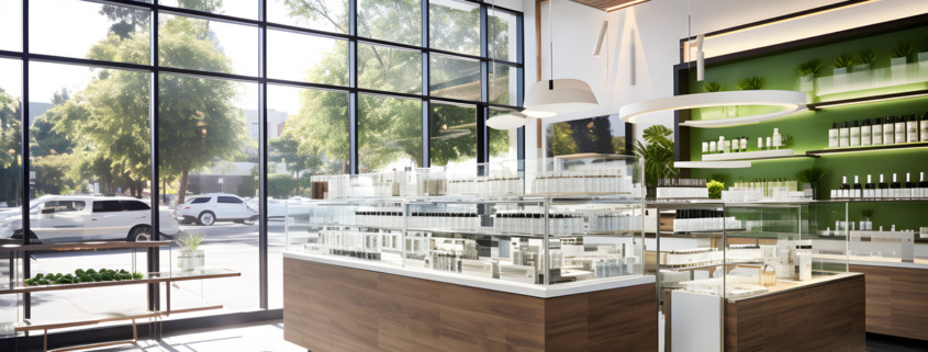 cannabis dispensary with product display and modern clean architecture