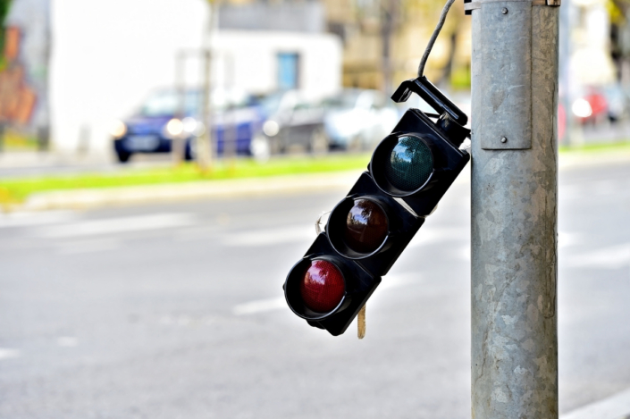 Broken traffic lights pole