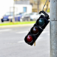 Broken traffic lights pole